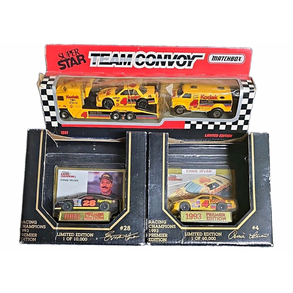 Lot Of 3 Matchbox Team Convoy 91 1:64 Kodak Ernie Irvan W/ 2 Other 1/64 Nascars